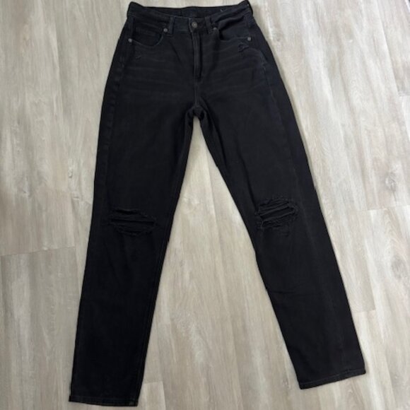 American Eagle Mom Straight Jean distressed black size 6 - Picture 3 of 8